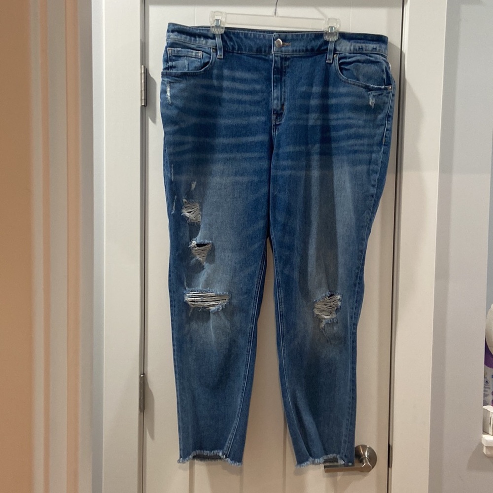 Lane Bryant size 18 distressed frayed cuff high rise straight denim jeans